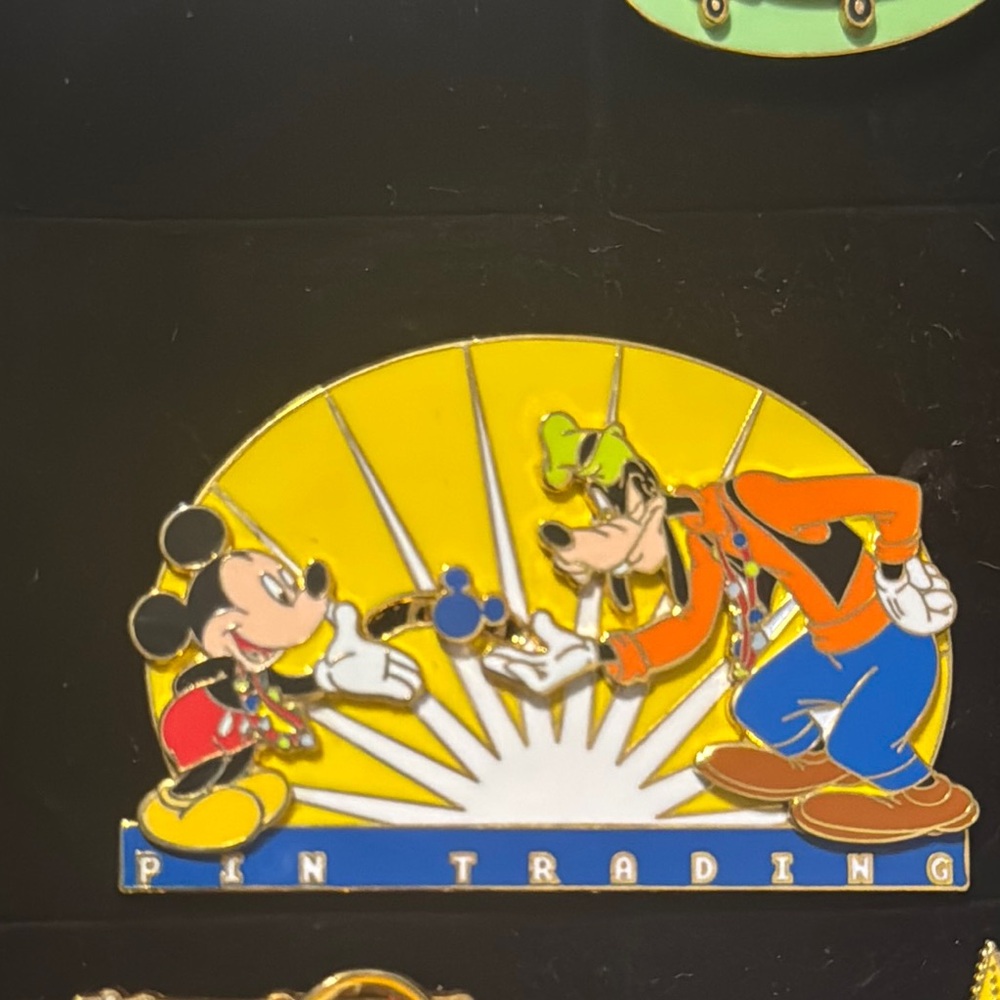 Disney Yellow and Red Pin with Mickey and Goofy